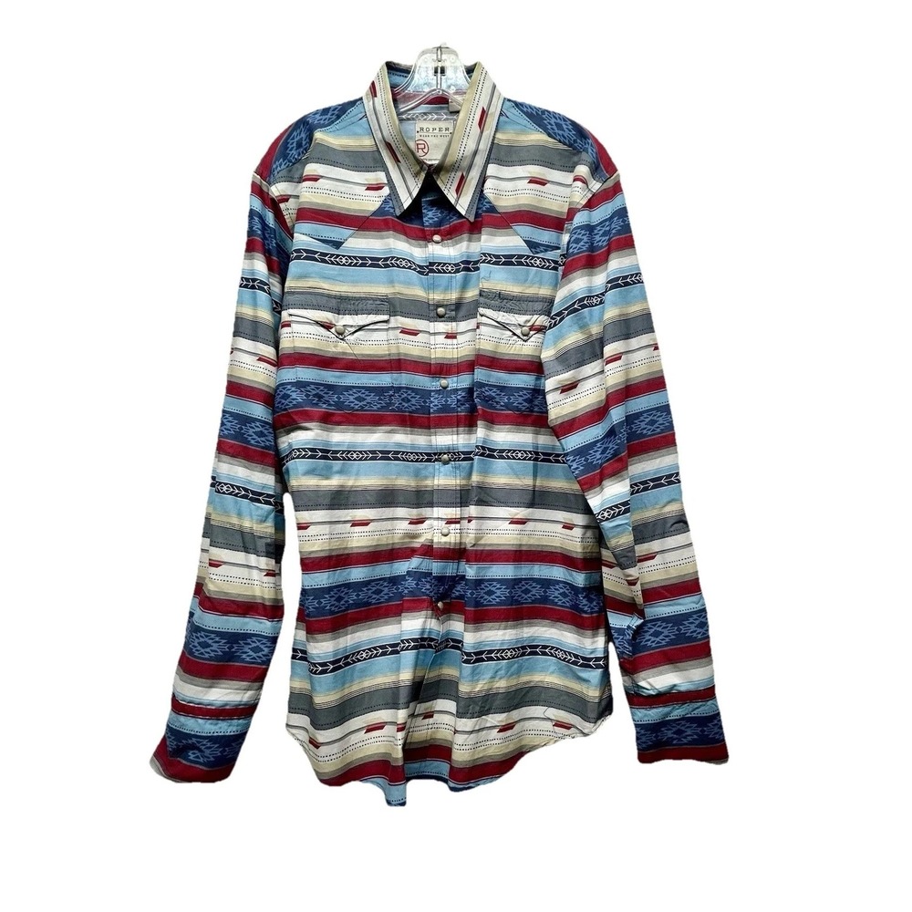 Roper Men's Large Western Pearl Snap Button Multicolor Cotton L/S Shirt (E4)
